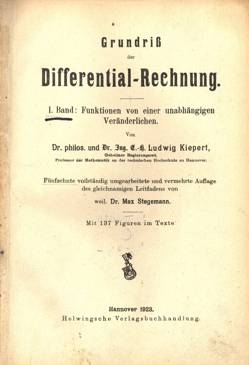 Grundriss der Differential-Rechnung. Ludwig Kiepert