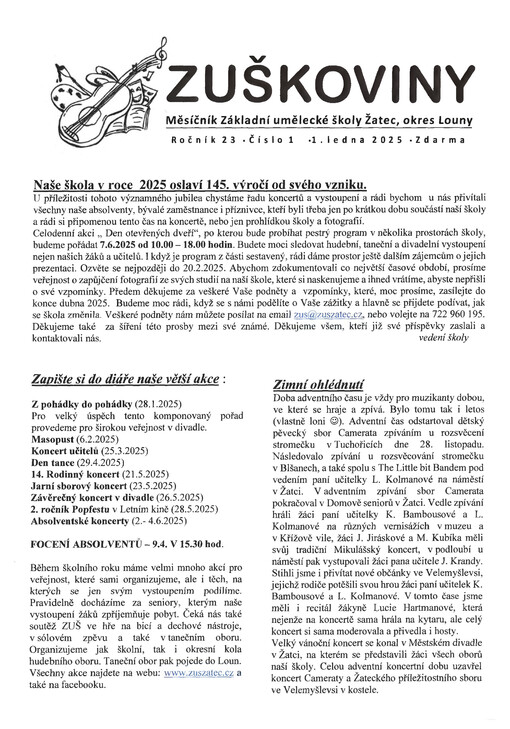 Zuškoviny : měsíčník Základní umělecké školy Žatec, okres Louny