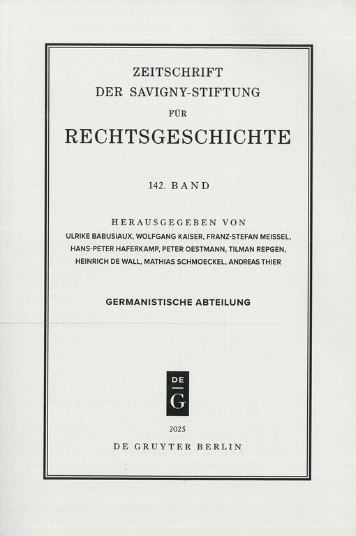 Zeitschrift der Savigny-Stiftung für Rechtsgeschichte. Germanistische Abteilung