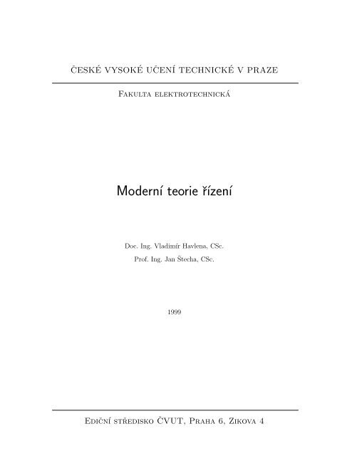 Moderní teorie řízení / Vladimír Havlena, Jan Štecha