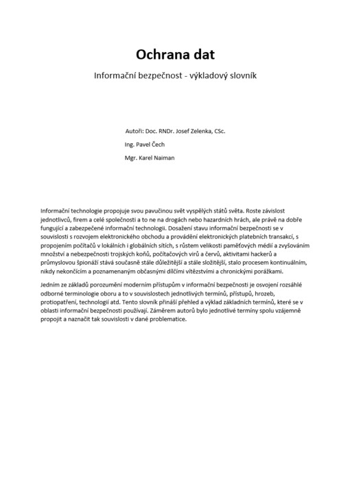 Ochrana dat :informační bezpečnost - výkladový slovník
