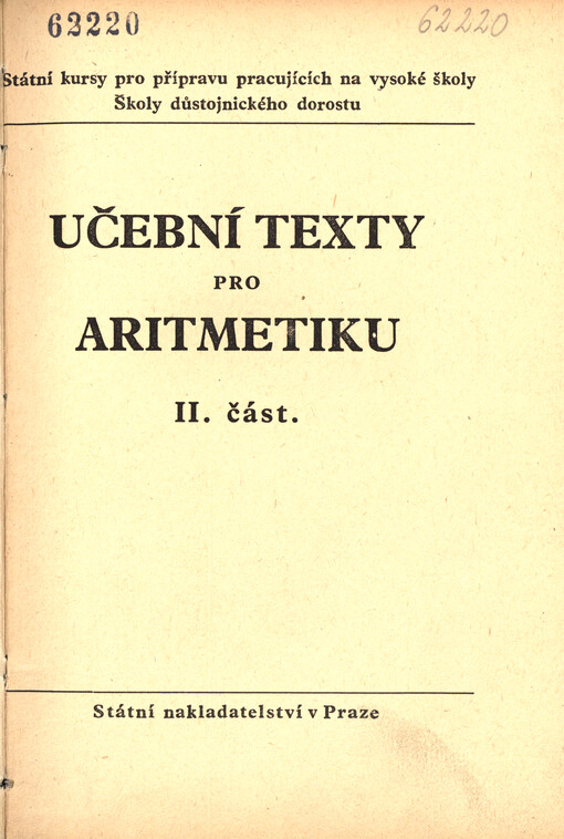 Učební texty pro aritmetiku. 2. část