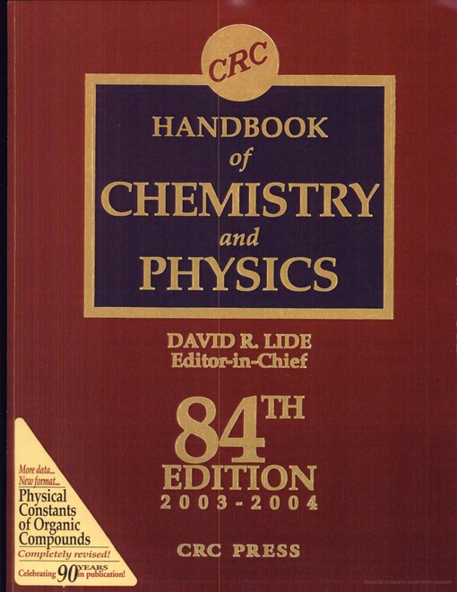 CRC handbook of chemistry and physics : 1995-1996. A Ready-reference book of chemical and physical data / Editor-in-chief David R. Lide