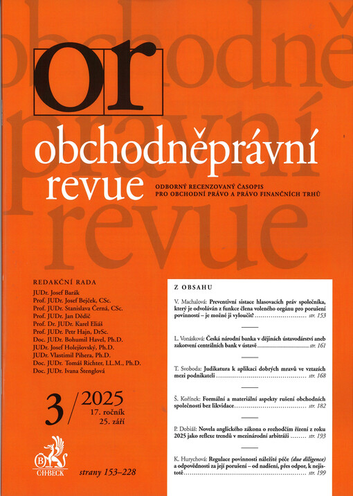 Obchodněprávní revue : odborný recenzovaný časopis pro obchodní právo a právo finančních trhů