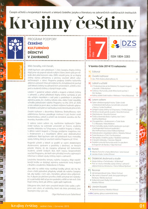 Krajiny češtiny : časopis učitelů u krajanských komunit a lektorů českého jazyka a literatury na zahraničních vzdělávacích institucích