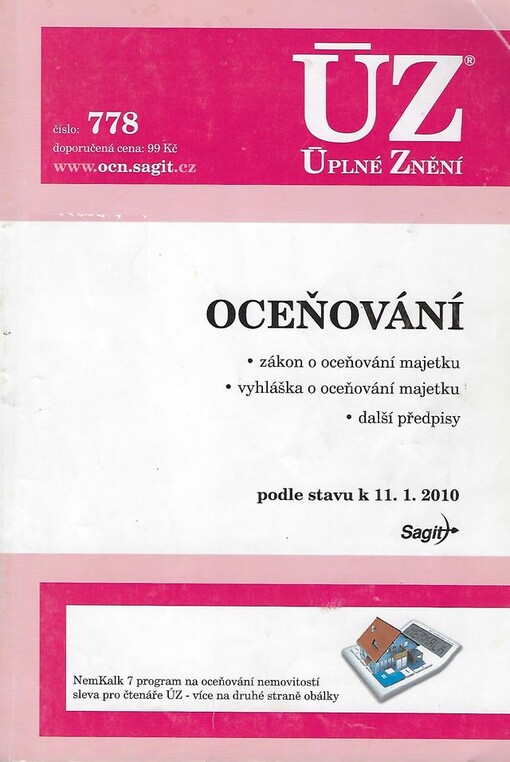 Oceňování :zákon o oceňování majetku : vyhláška o oceňování majetku : další předpisy : podle stavu k 11.1.2010