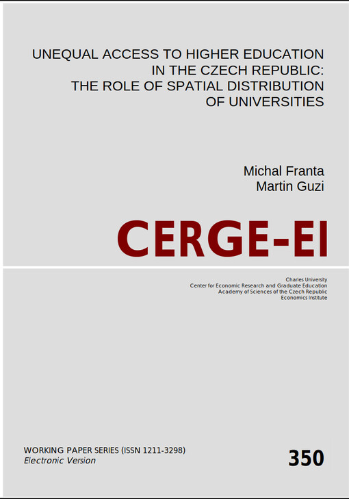 Unequal access to higher education in the Czech Republic :the role of spatial distribution of universities