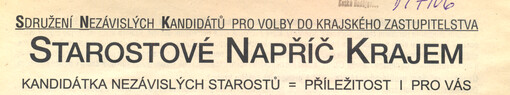 Sdružení nezávislých kandidátů pro volby do krajského zastupitelstva Starostové napříč krajem : kandidátka nezávislých starostů = příležitost i pro vás