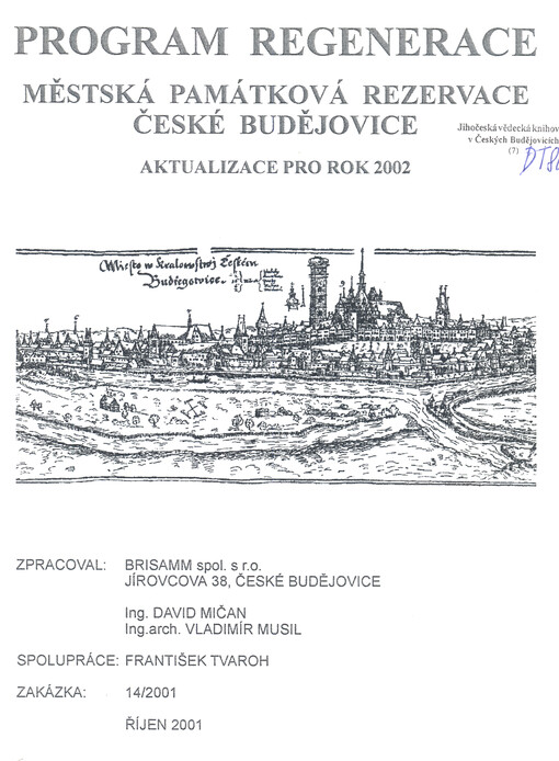 Program regenerace : městská památková rezervace České Budějovice : aktualizace pro rok 2002
