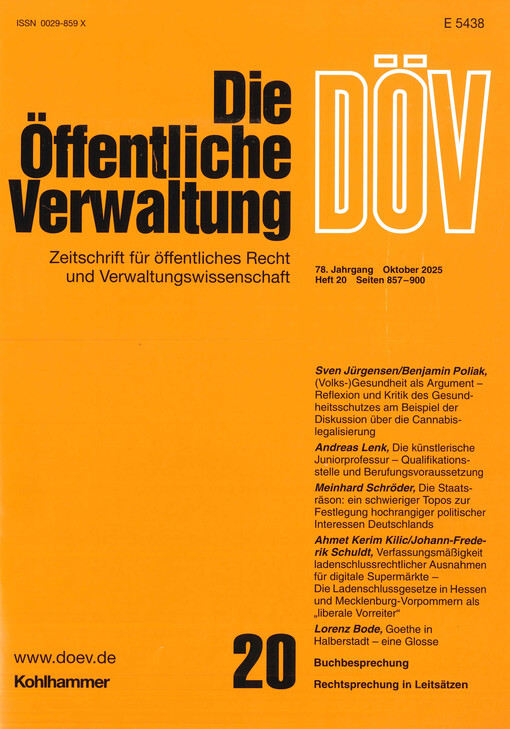 Die öffentliche Verwaltung : Zeitschrift für Verwaltungsrecht und Verwaltungspolitik DÖV