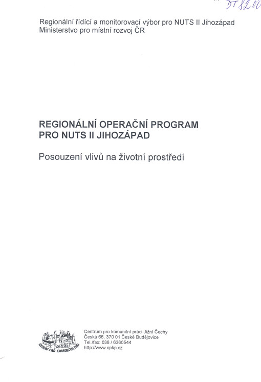 Regionální operační program pro NUTS II Jihozápad : posouzení vlivů na životní prostředí