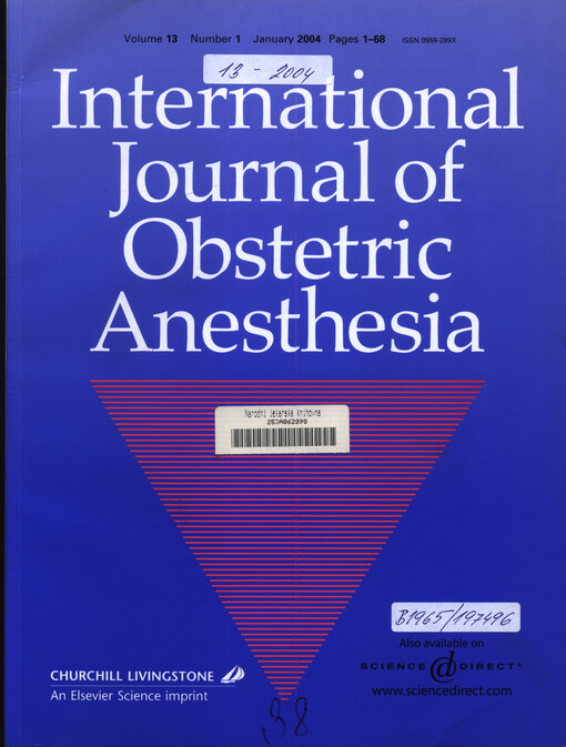 International journal of obstetric anesthesia : official journal of the Obsteric Anaesthetists' Association
