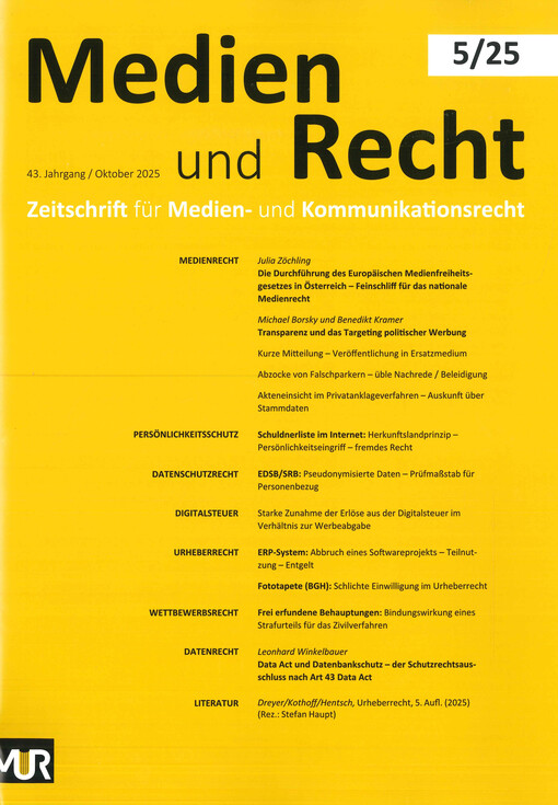 Medien und Recht : Zeitschrift für Medien- und Kommunikationsrecht