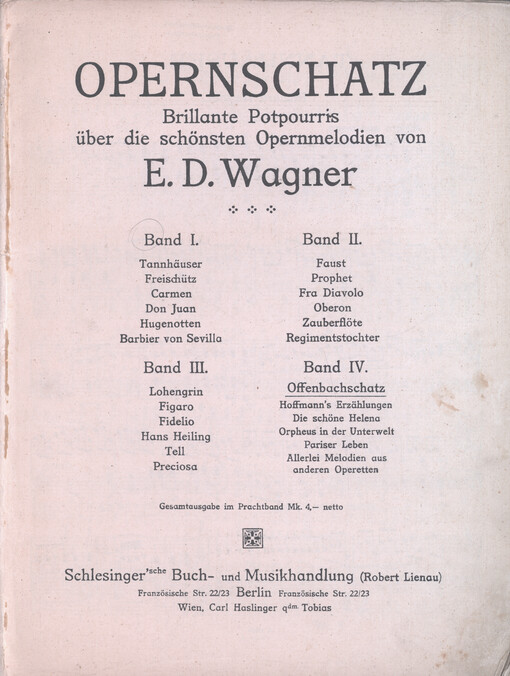 Opernschatz. Band I.