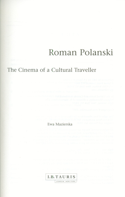 Roman Polanski : the cinema of a cultural traveller