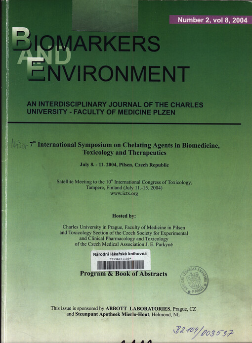 Biomarkers and environment : an interdisciplinary journal for use of in vitro diagnostics, in clinical diagnosis, treatment control and research : an interdisciplinary journal of the Charles University, Faculty of Medicine in Plzeň