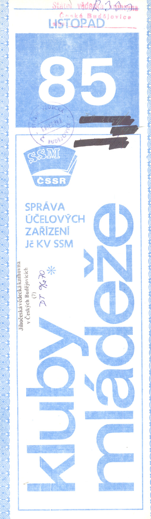 Kluby mládeže : listopad 85