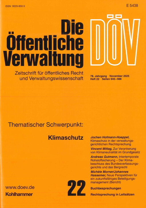 Die öffentliche Verwaltung : Zeitschrift für Verwaltungsrecht und Verwaltungspolitik DÖV