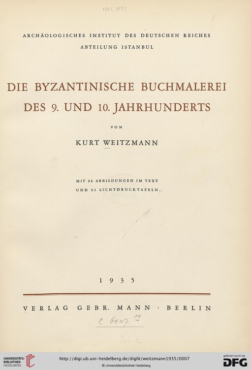Die Byzantinische Buchmalerei des 9. und 10. Jahrhunderts