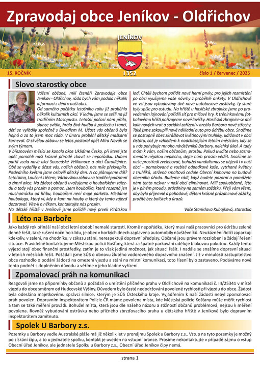 Zpravodaj obce Jeníkov - Oldřichov