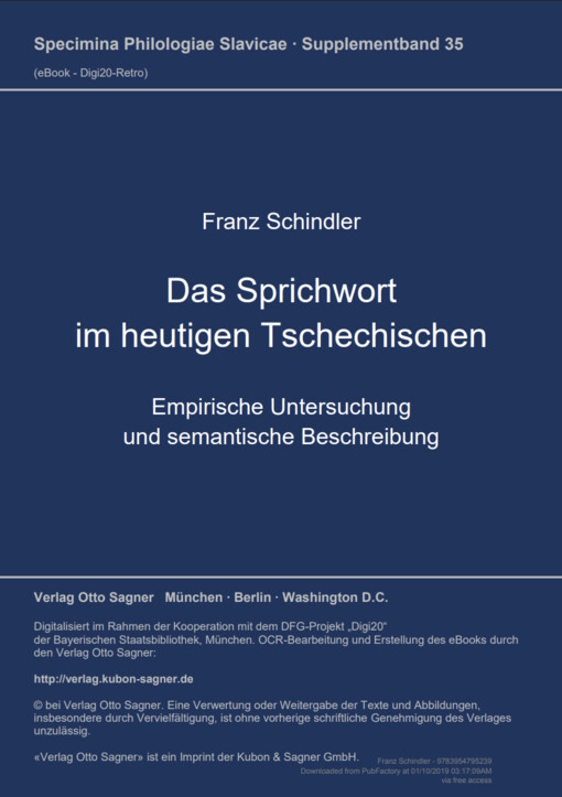 Das Sprichwort im heutigen Tschechischen :empirische Untersuchung und semantische Beschreibung