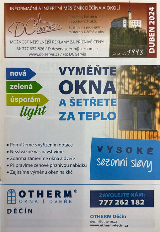 DC-servis : inzertní a informační měsíčník Děčína a okolí : programy kulturních akcí : zdarma do děčínských rodin
