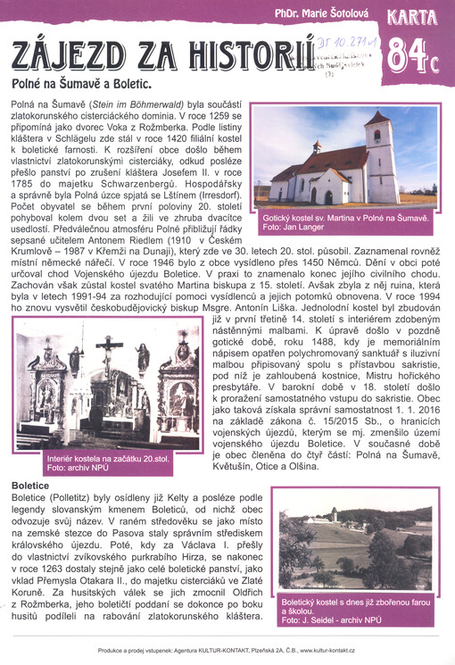 Zájezd za historií Polné na Šumavě a Boletic