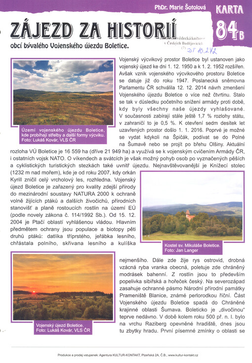 Zájezd za historií obcí bývalého Vojenského újezdu Boletice