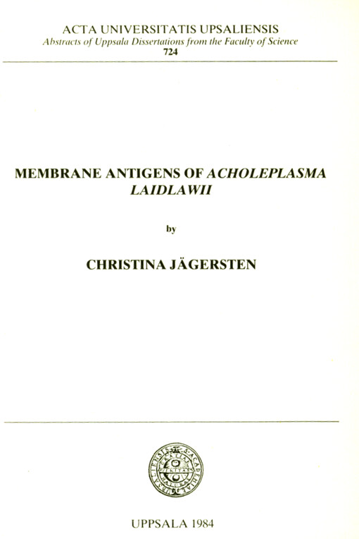 Membrane antigens of acholeplasma laidlawii