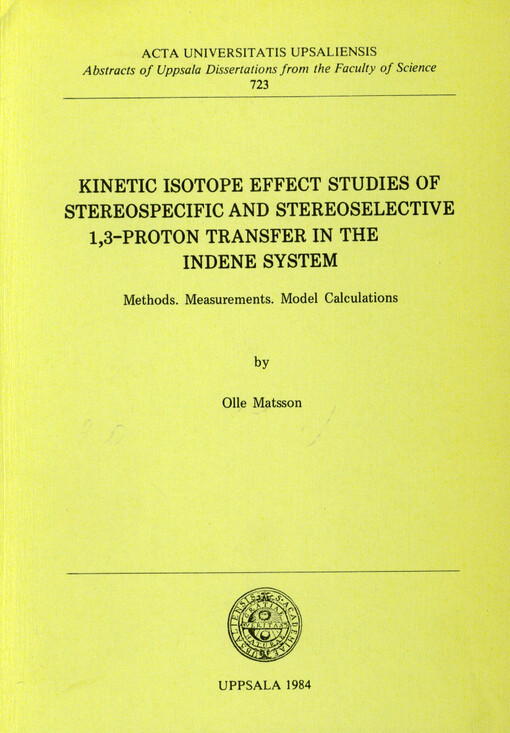 Kinetic isotope effect studies of stereospecific and stereoselective 1,3-proton transfer in the indene system : methods : measurements : model calculations