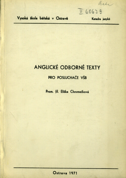 Anglické odborné texty pro posluchače VŠB - Vysoká škola báňská