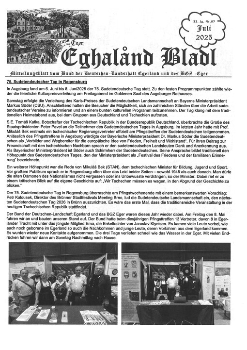 Eghaland Bladl : Mitteilungsblatt des Bundes der Deutschen - Landschaft Egerland und des Balthasar - Neumann - Hauses