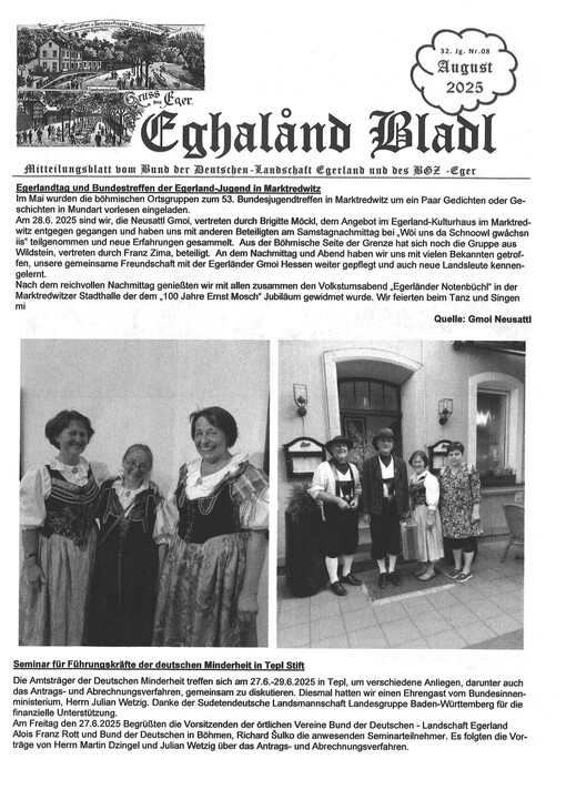 Eghaland Bladl : Mitteilungsblatt des Bundes der Deutschen - Landschaft Egerland und des Balthasar - Neumann - Hauses