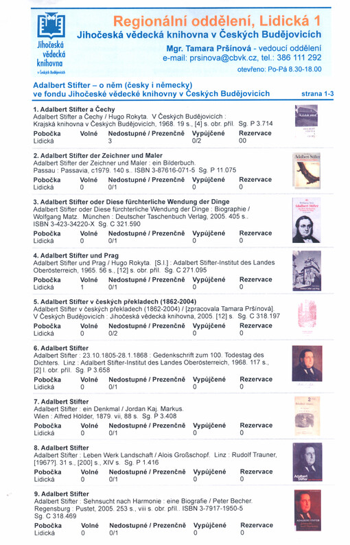 Adalbert Stifter ... ve fondu Jihočeské vědecké knihovny v Českých Budějovicích