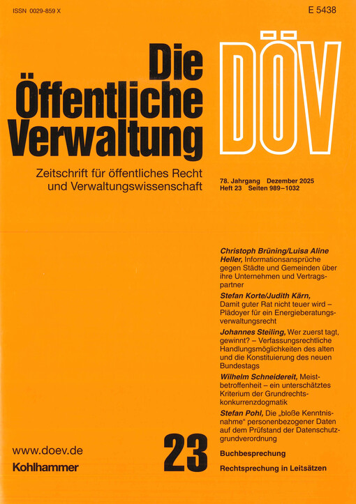 Die öffentliche Verwaltung : Zeitschrift für Verwaltungsrecht und Verwaltungspolitik DÖV