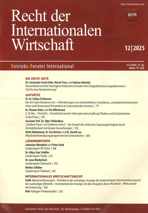 Recht der Internationalen Wirtschaft : Betriebs-Berater International