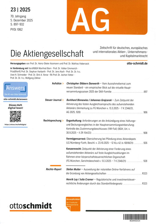 Die Aktiengesellschaft : Zeitschrift für das gesamte Aktienwesen, für deutsches, europäisches und internationales Unternehmens- und Kapitalmarktrecht.