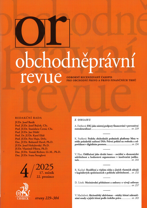 Obchodněprávní revue : odborný recenzovaný časopis pro obchodní právo a právo finančních trhů