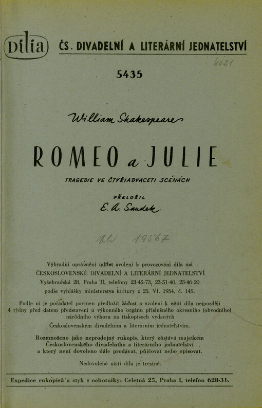 Romeo a Julie : tragedie ve čtyřiadvaceti scénách