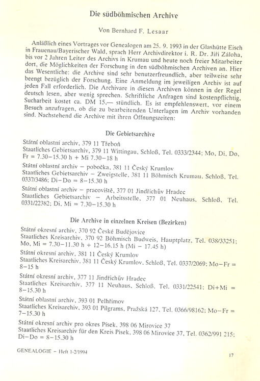 Die südböhmischen Archive