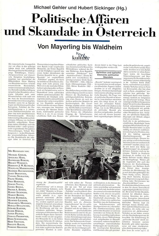 Politische Affären und Skandale in Österreich :von Mayerling bis Waldheim
