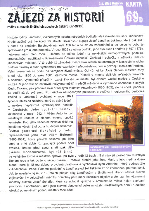 Zájezd za historií rodiny a staveb Jindřichohradeckých tiskařů Landfrasů
