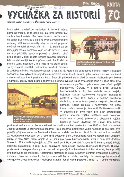 Vycházka za historií Mariánského náměstí v Českých Budějovicích