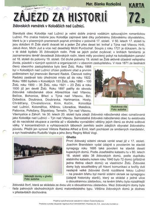 Zájezd za historií židovských památek v Kolodějích nad Lužnicí