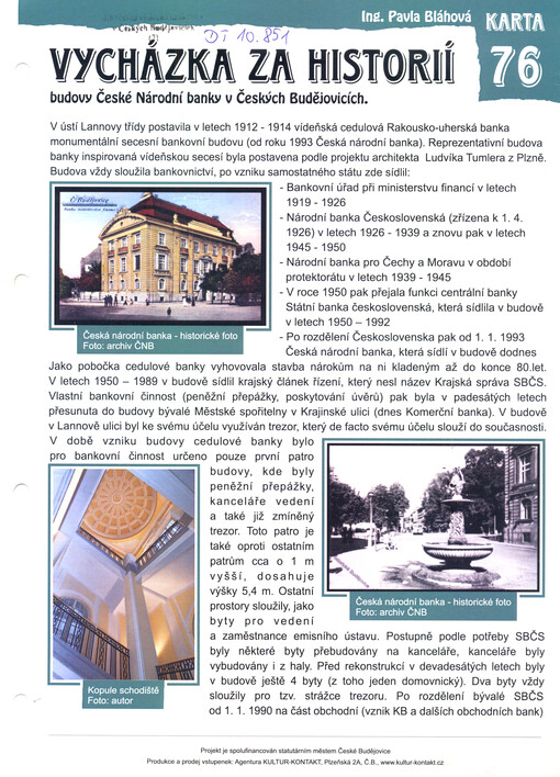 Vycházka za historií budovy České Národní banky v Českých Budějovicích