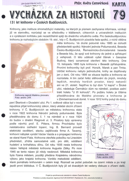 Vycházka za historií : 131 let knihovny v Českých Budějovicích