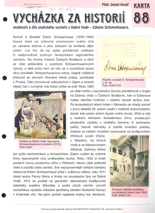 Vycházka za historií osobnosti a díla anglického sochaře z Dobré Vody - Edwina Schopenhauera