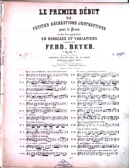 Le premier début : 24 petites récréations instructives pour le piano sur des airs populaires en rondeaux et variations : op. 83. No. 14