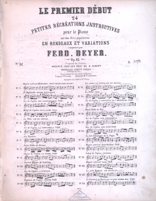 Le premier début : 24 petites récréations instructives pour le piano sur des airs populaires en rondeaux et variations : op. 83. No. 16