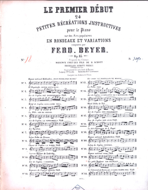 Le premier début : 24 petites récréations instructives pour le piano sur des airs populaires en rondeaux et variations : op. 83. No. 18